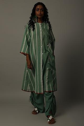 green hand embroidered tunic with pants