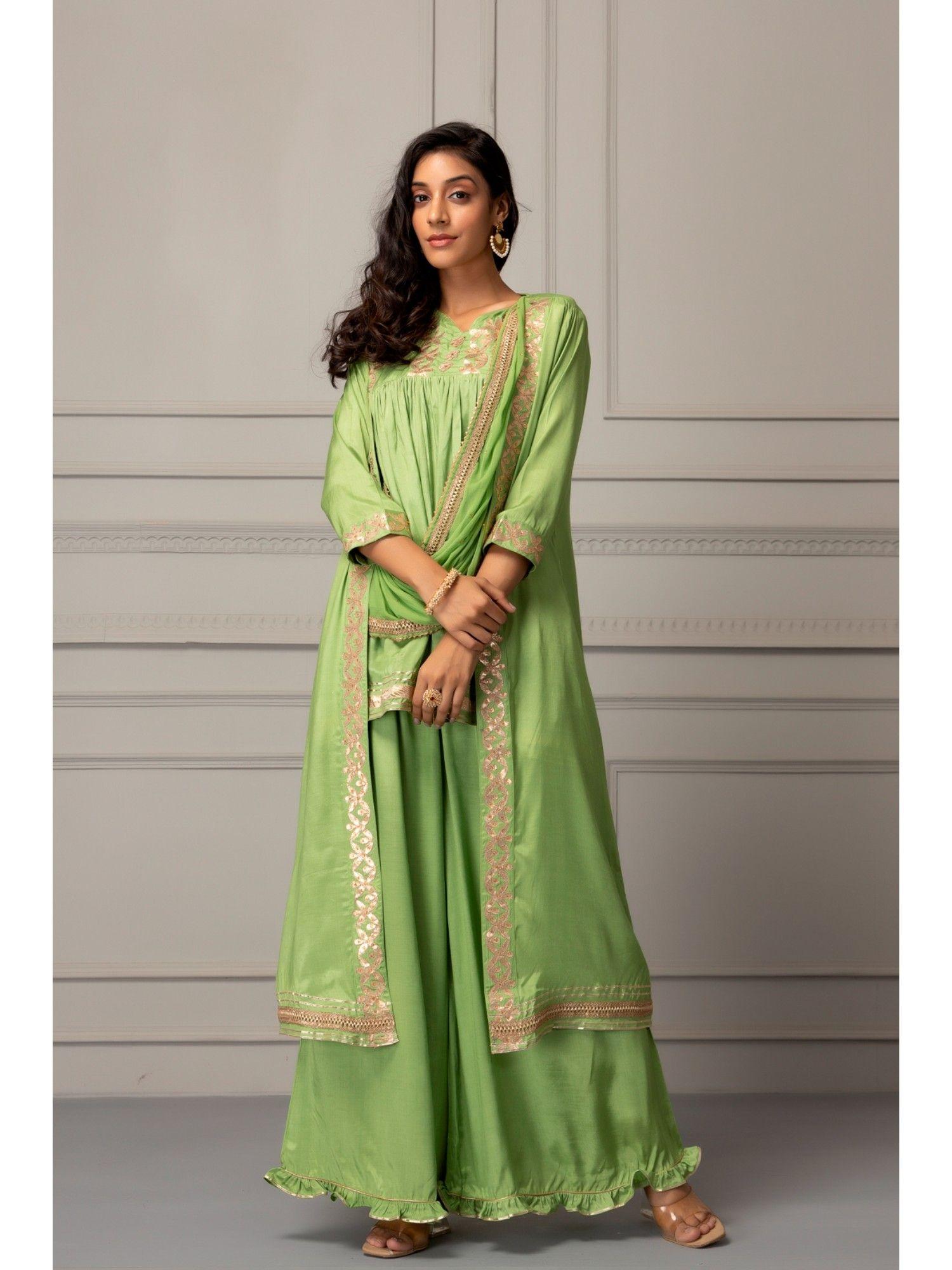 green handcrafted gota patti fusion dress