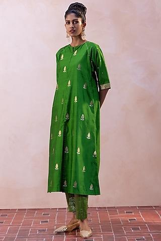 green handloom banarasi kurta set