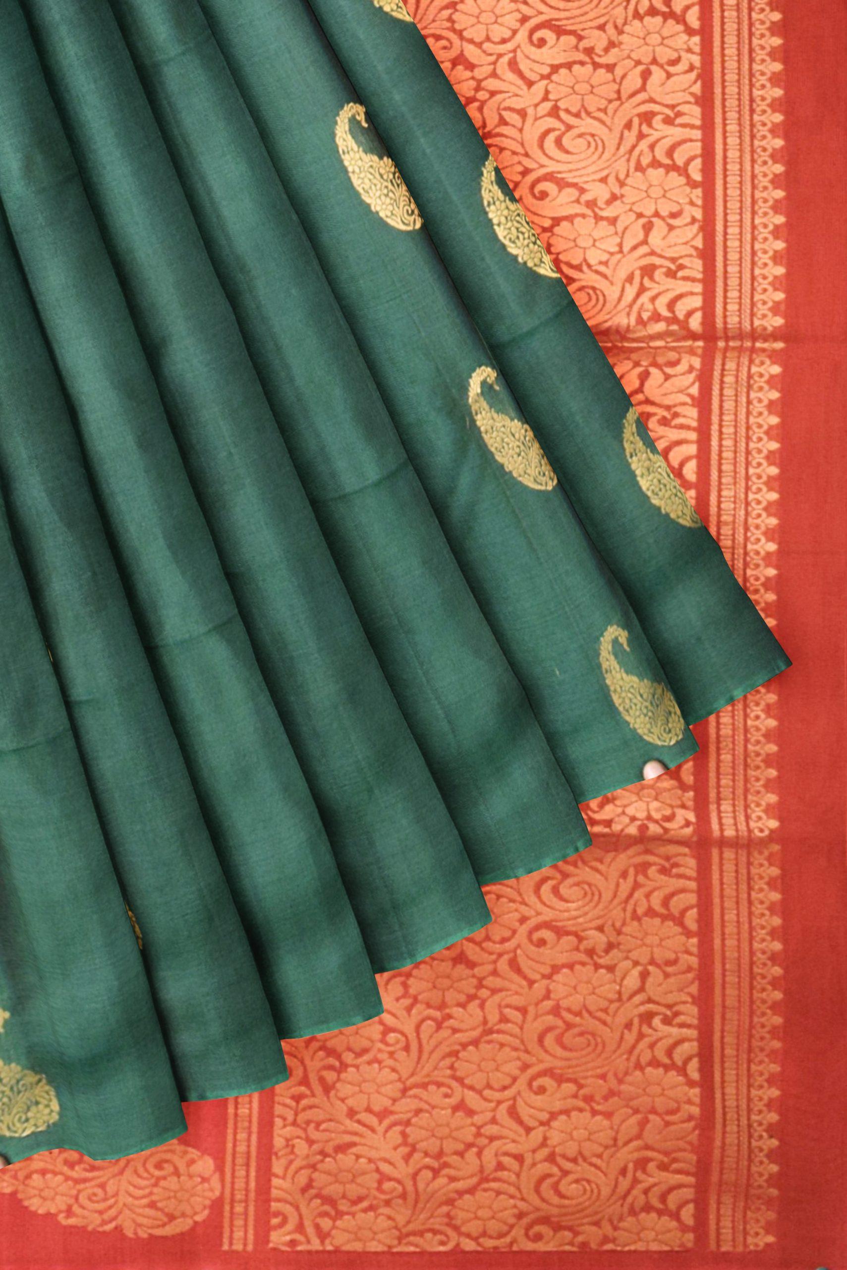 green handloom silk cotton saree