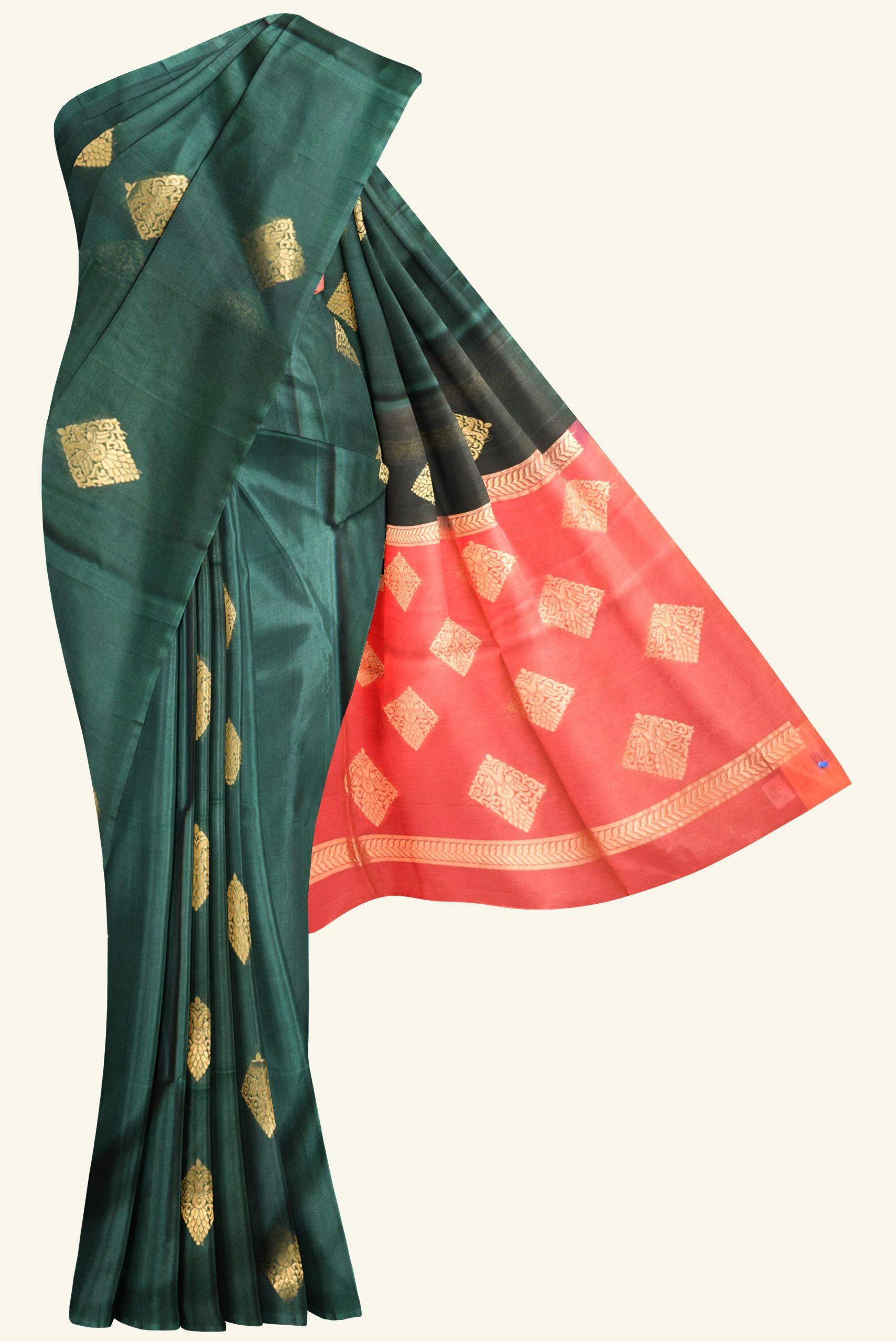 green handloom silk cotton saree