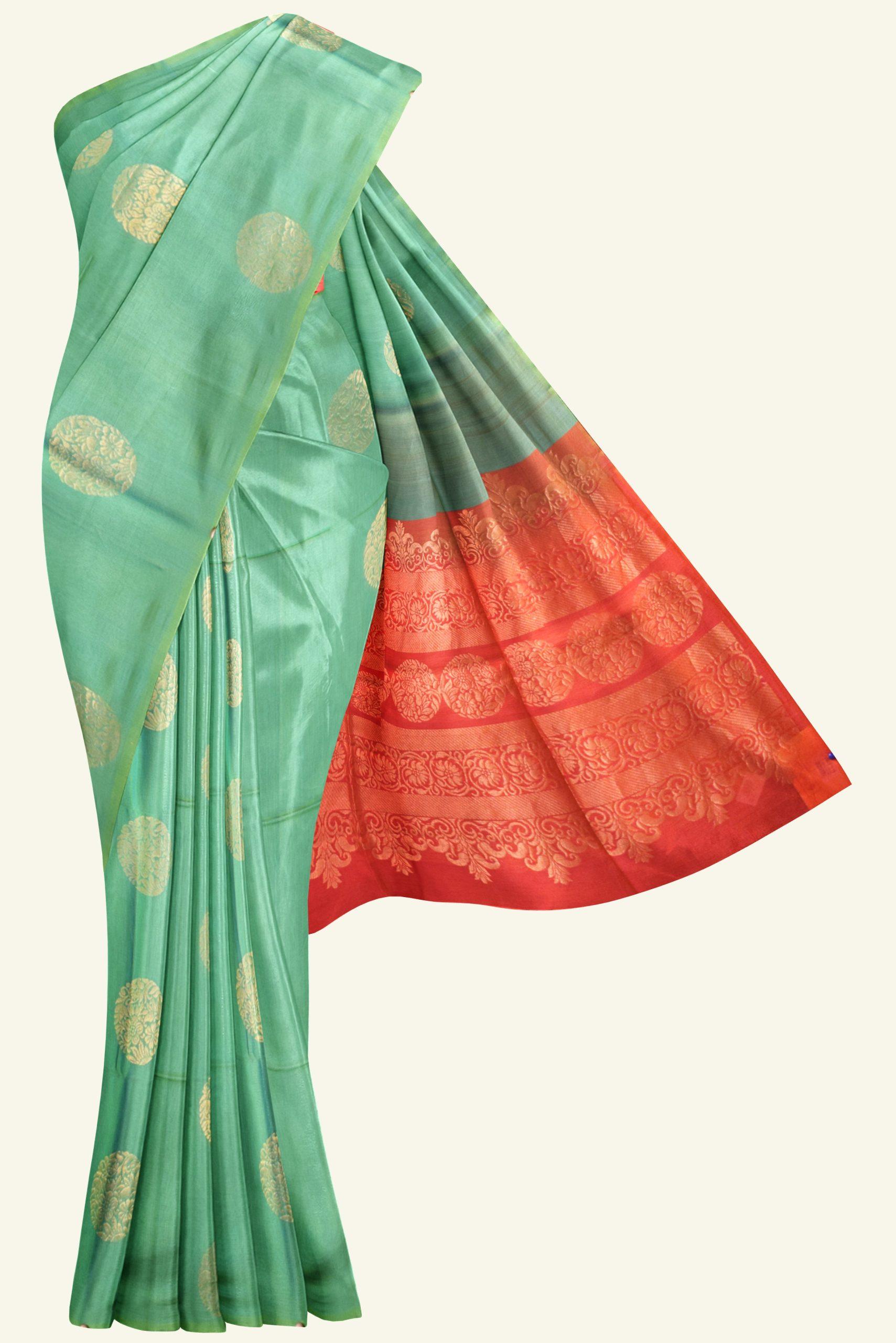 green handloom silk cotton saree