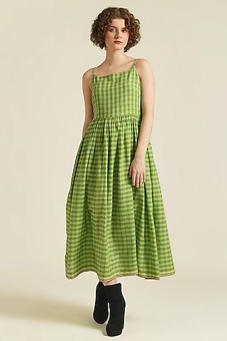 green handwoven cotton slip dress