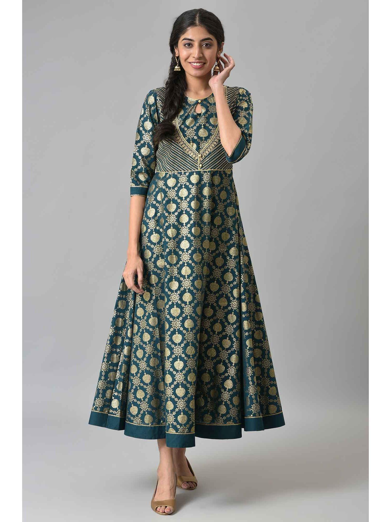 green heavy festive flared dress with mock embroidered jacket