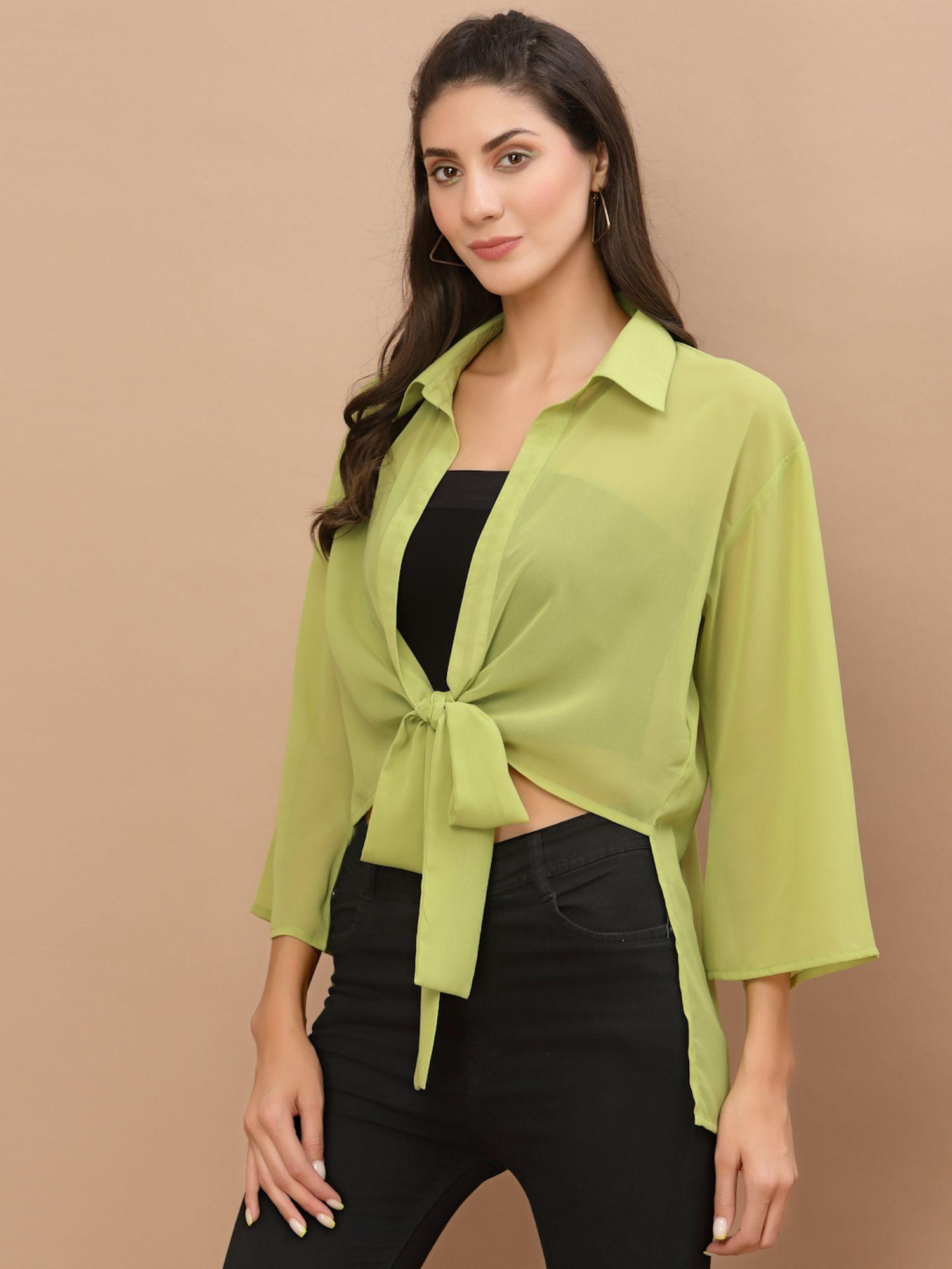 green high low knotted shrug