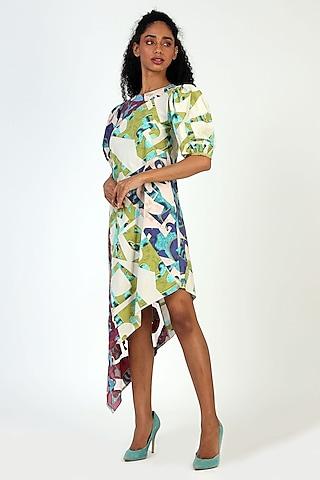 green high low printed dress