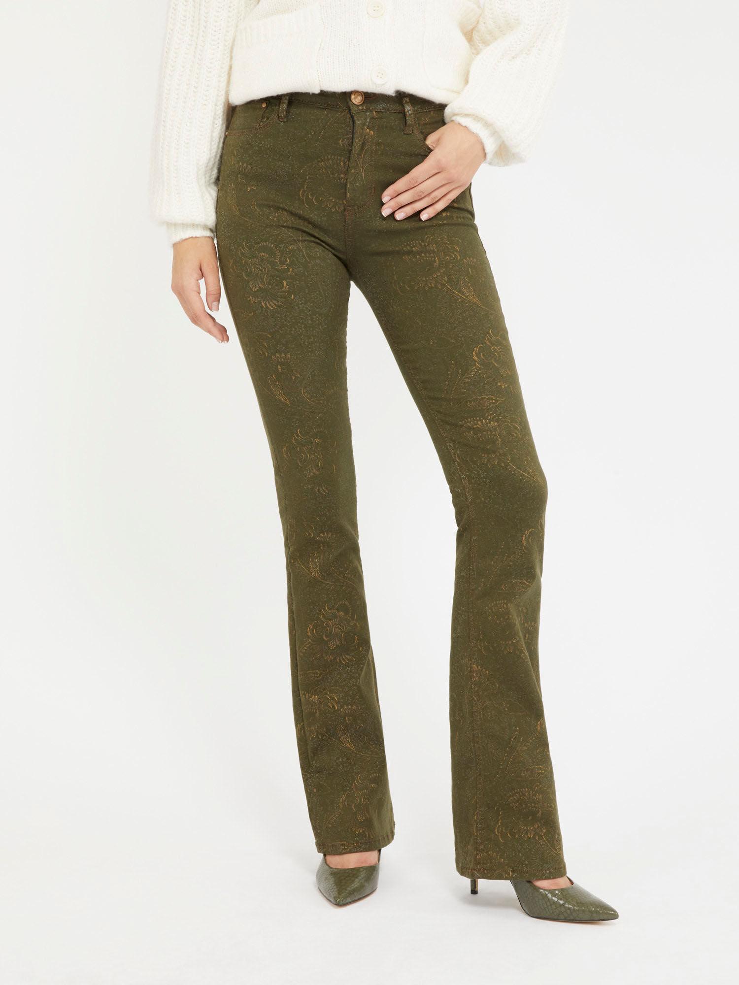 green high rise boot cut denim jeans