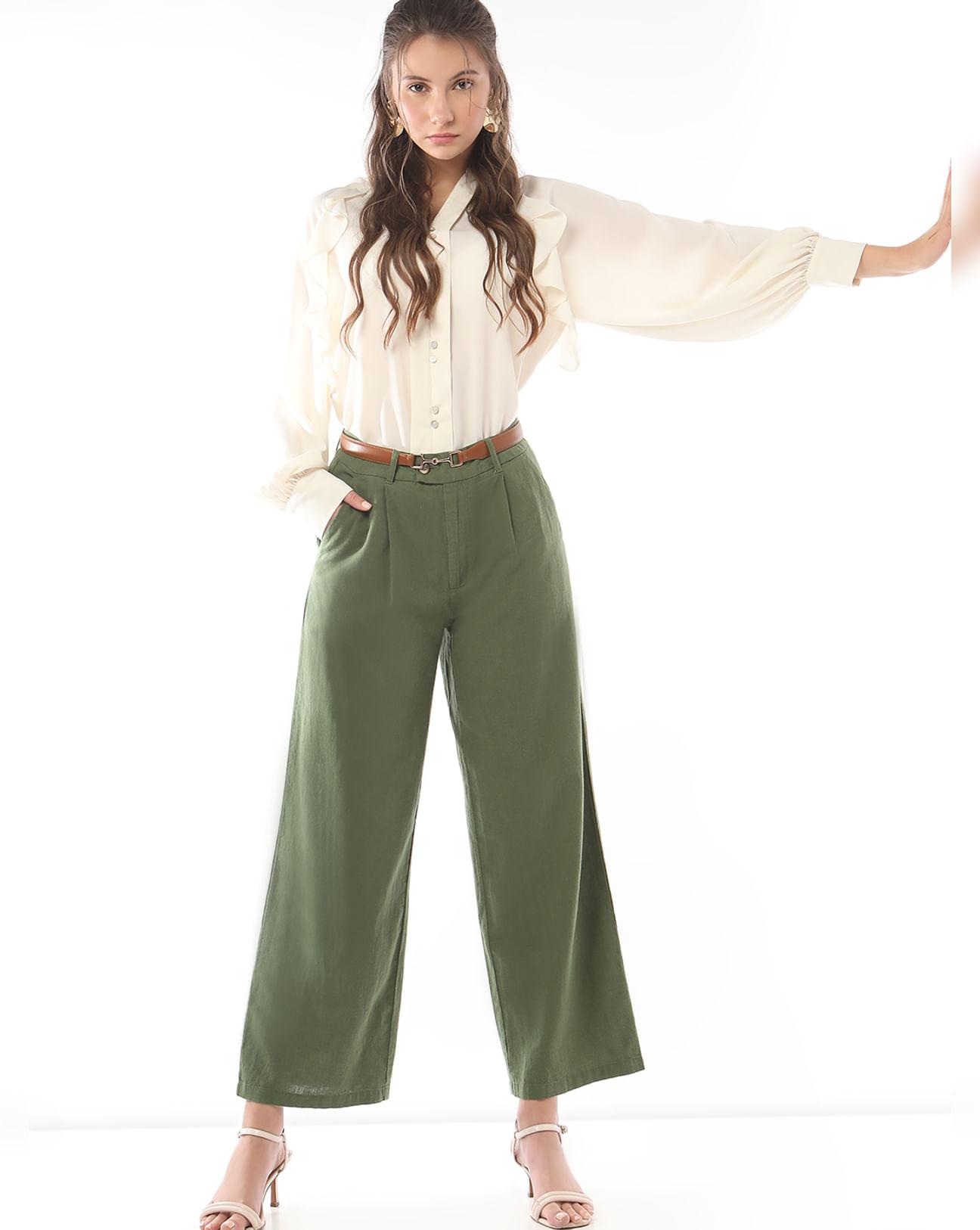 green high rise linen pants