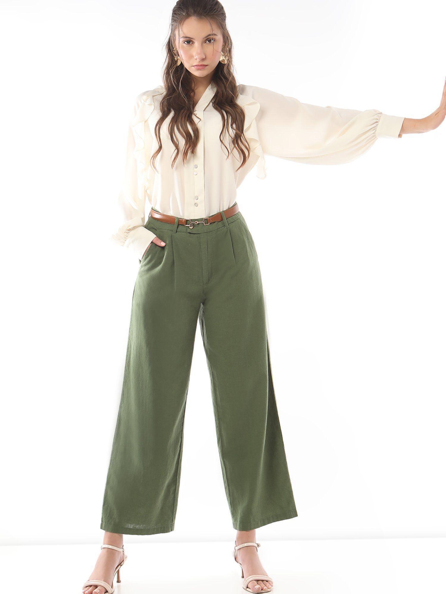 green high rise linen trouser