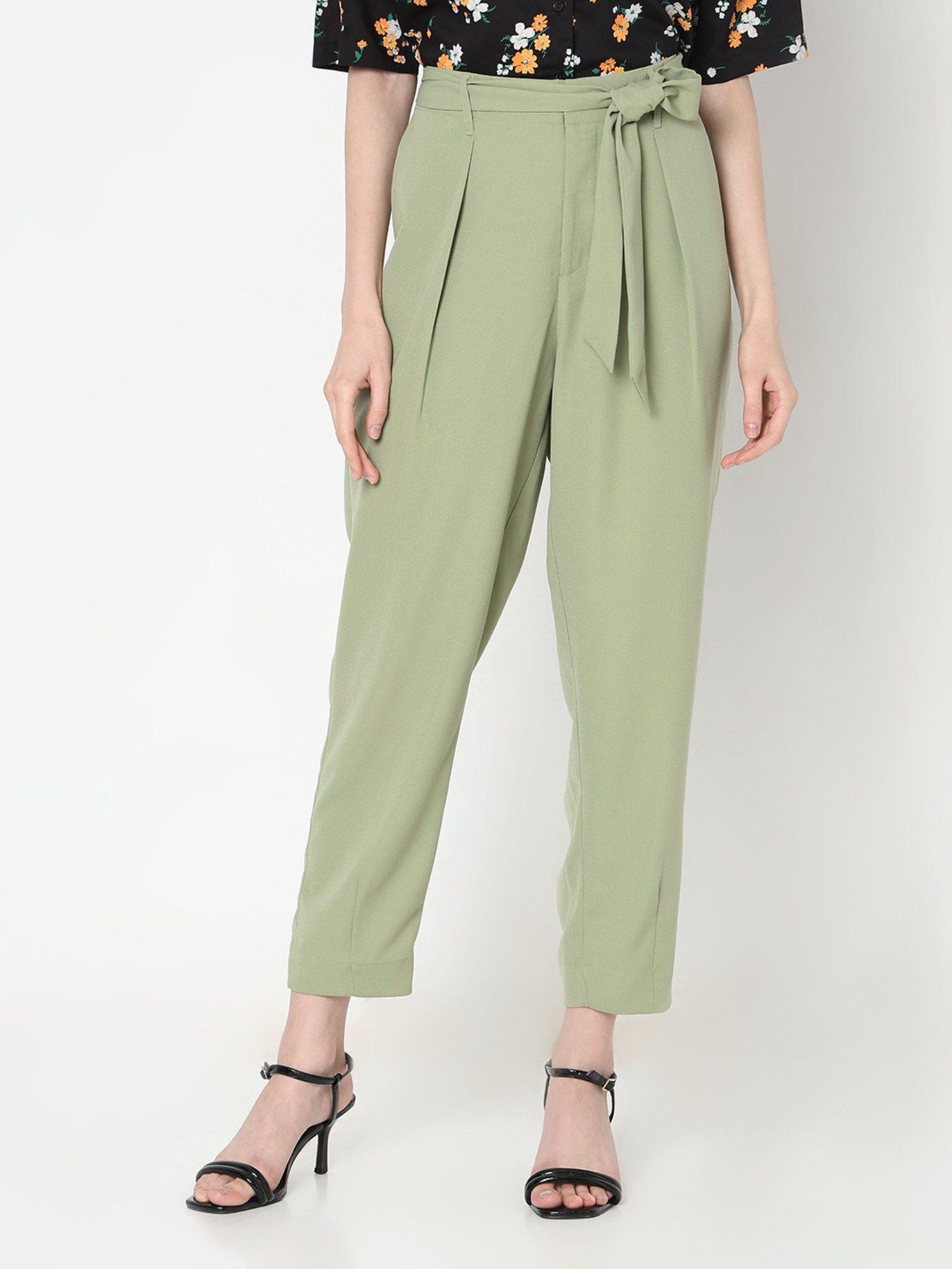 green high rise pant with belt