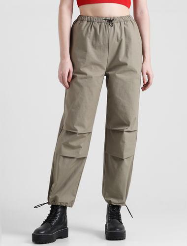 green high rise parachute pants