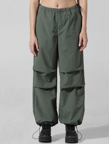 green high rise parachute pants