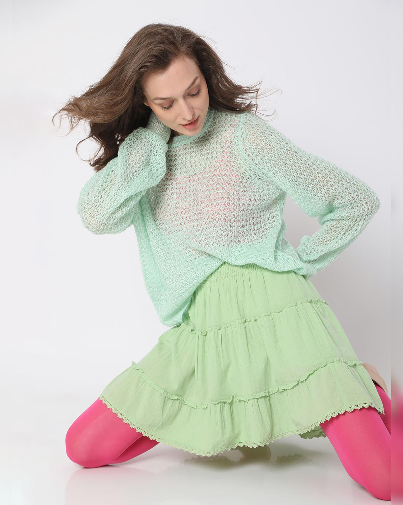 green high rise tiered skirt