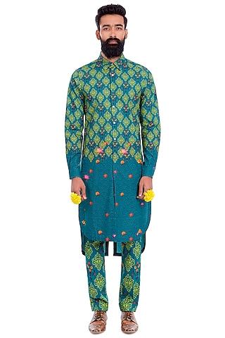 green jaal printed kurta