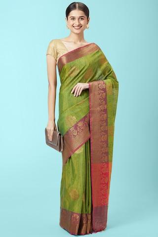 green jacquard polyester sari