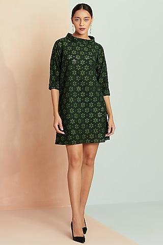 green jacquard silk dress