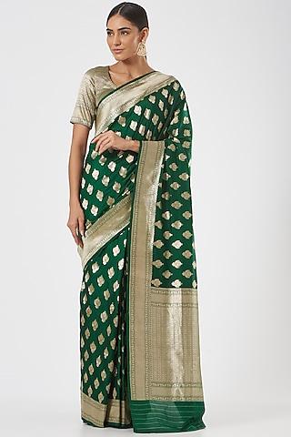 green katan silk saree set