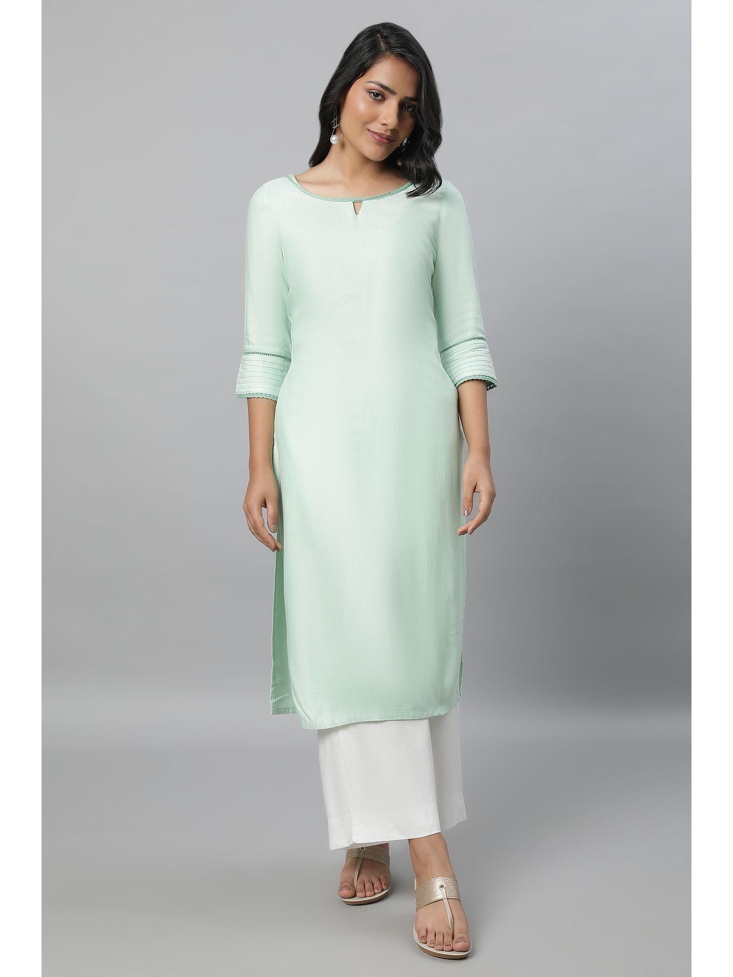 green keyhole neck casual kurta