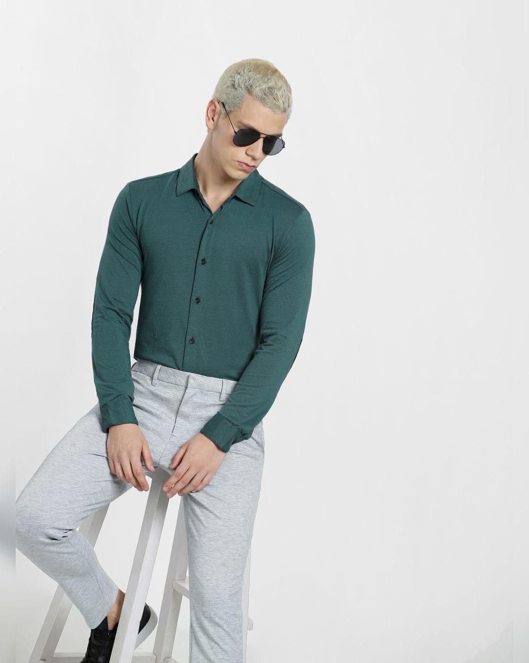 green knit full sleeves shirt