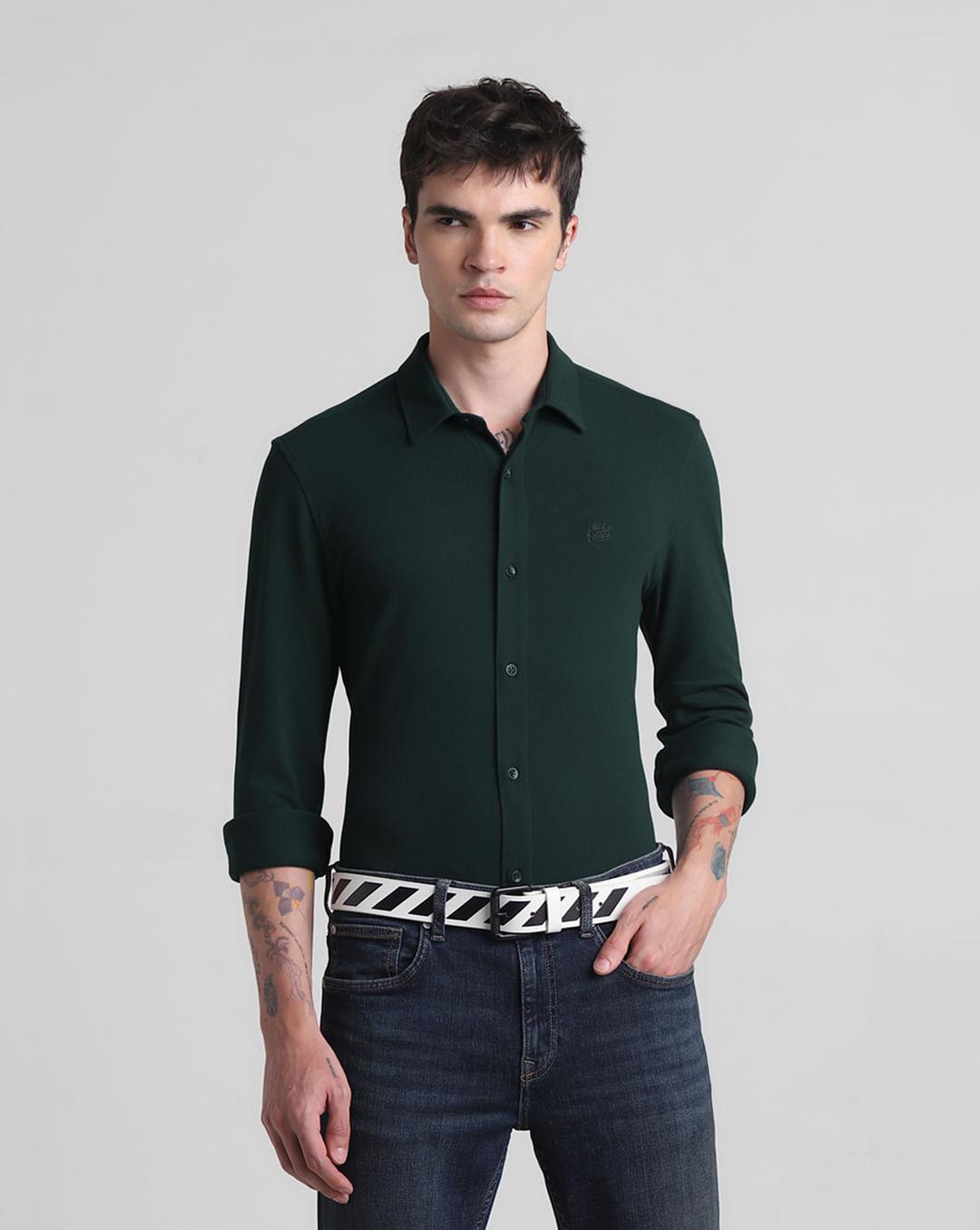 green knitted full sleeves shirt