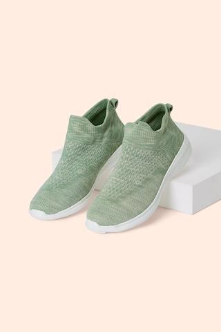 green knitted upper casual women sport shoes