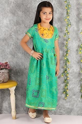 green kota silk maxi dress for girls