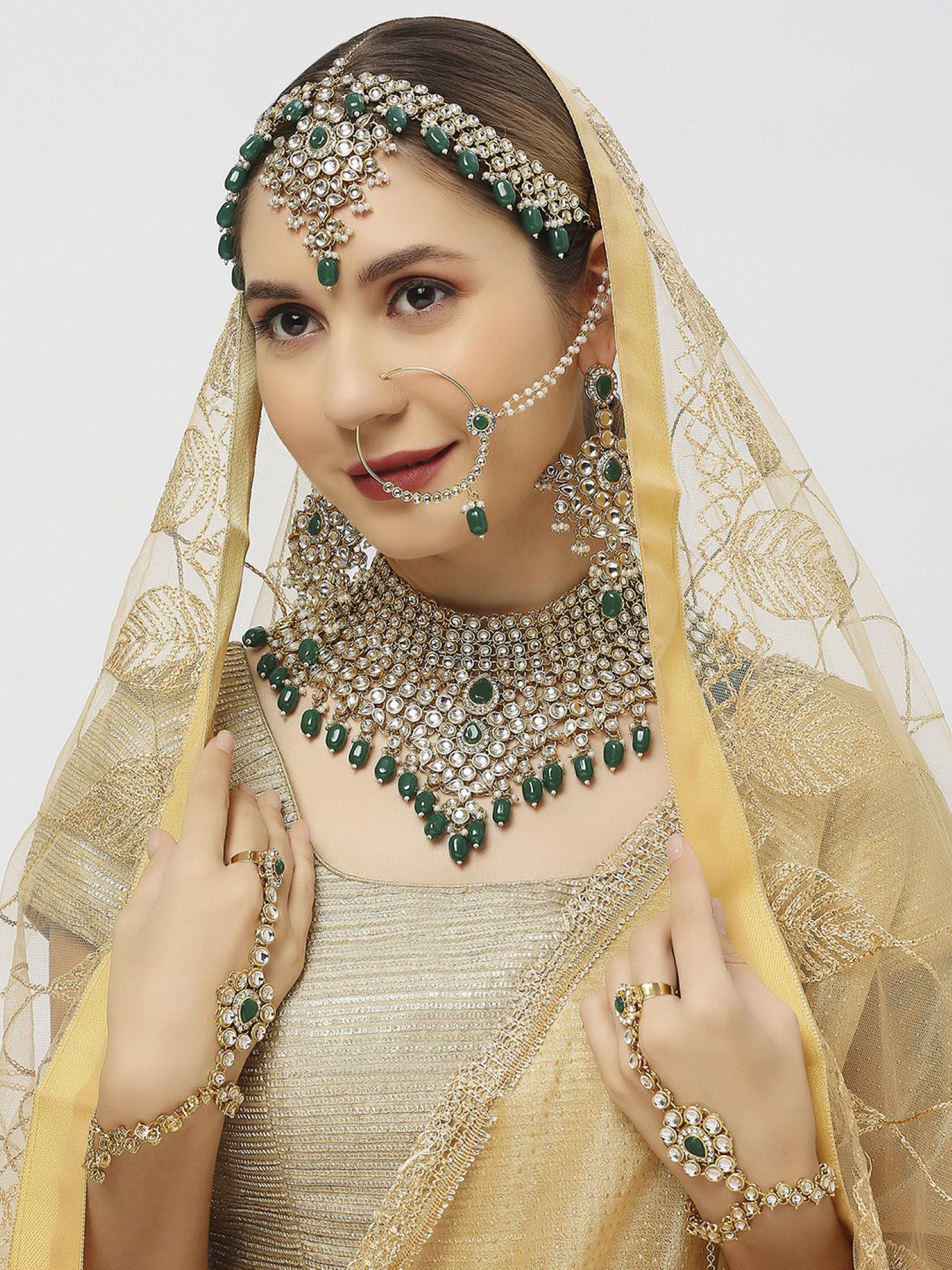 green kundan jadau bridal wedding jewellery set