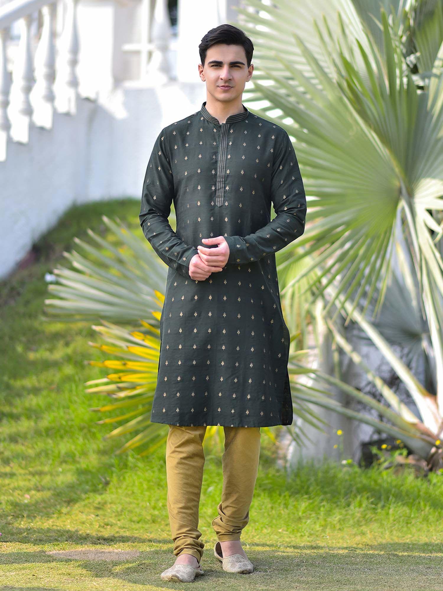 green kurta with churidar (set of 2)