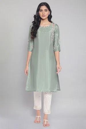 green kurta with embroidery