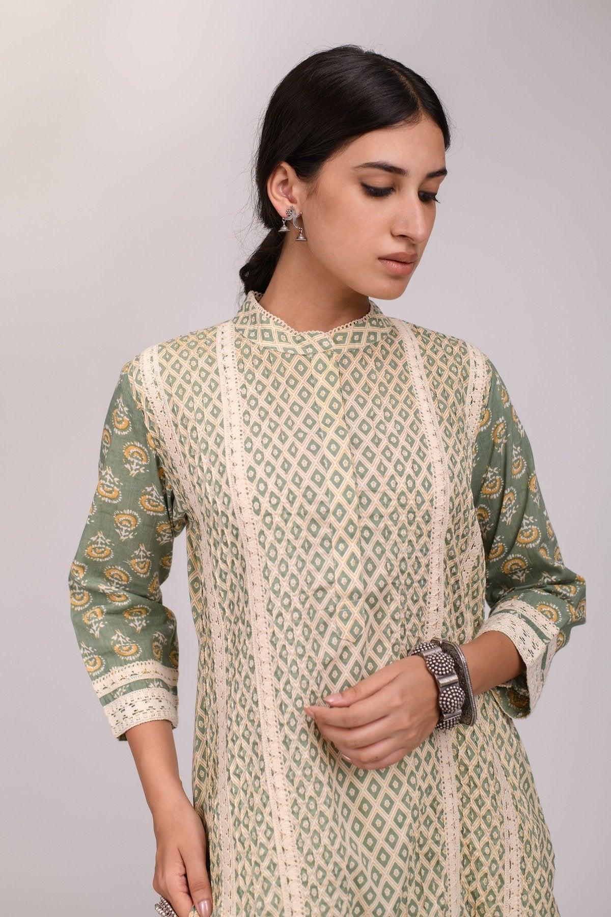 green lace kurta