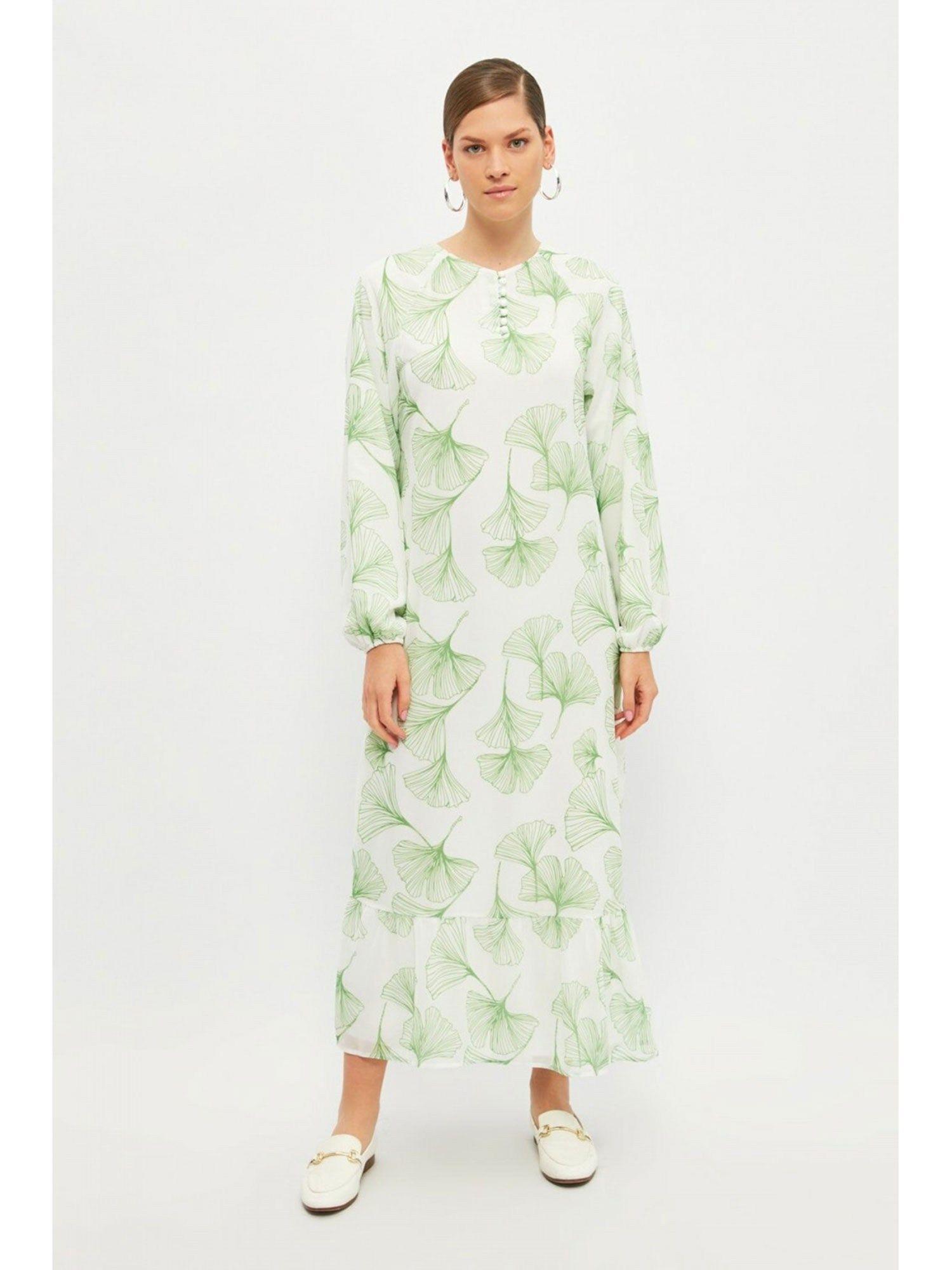 green leaf maxi shift dress