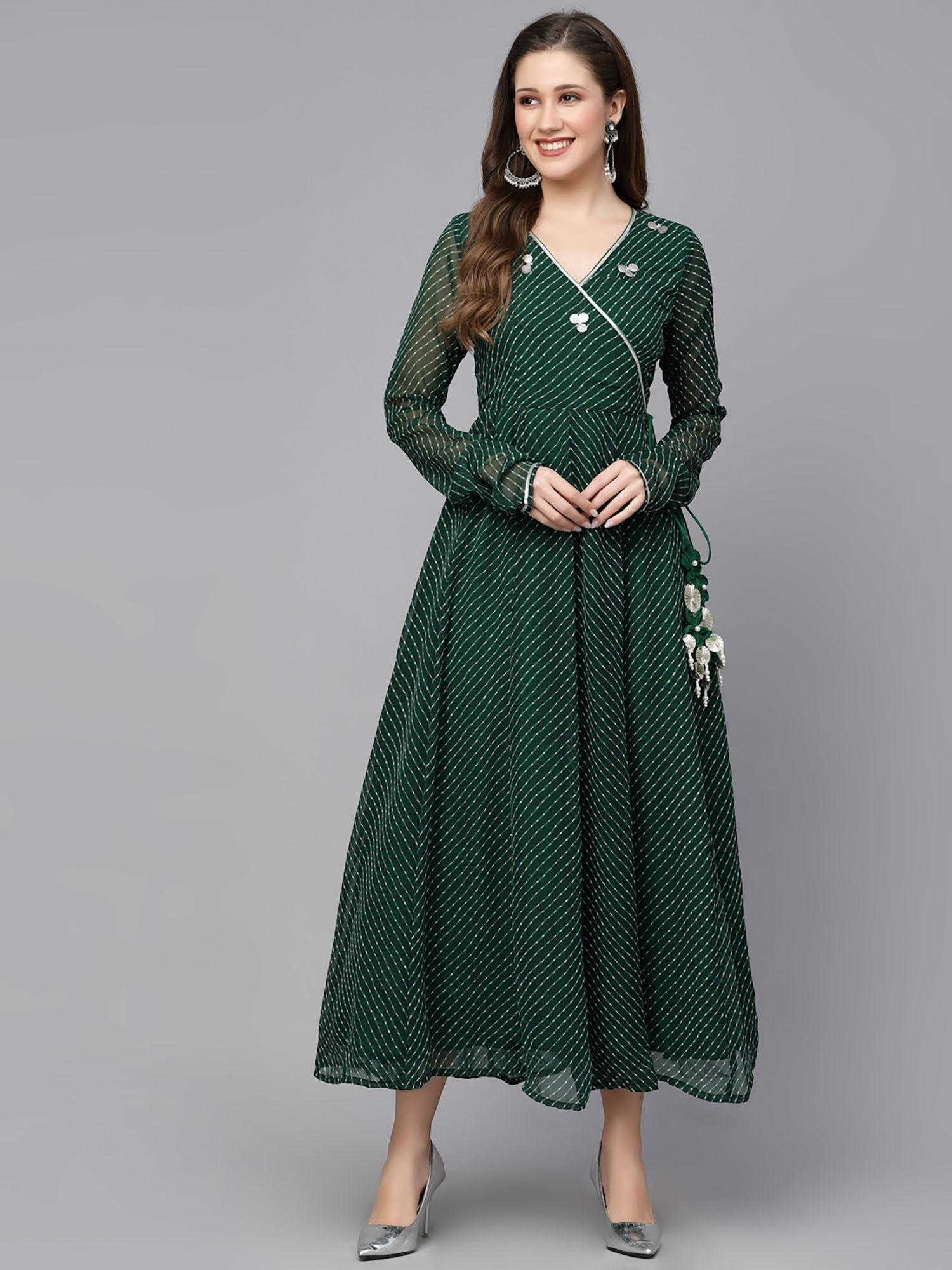 green leheriya maxi dress