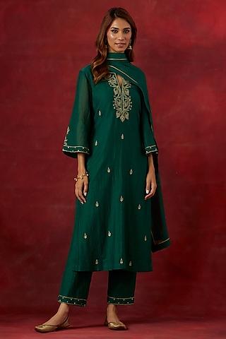 green light chanderi hand & machine embroidered kurta set