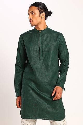 green linen kurta with print