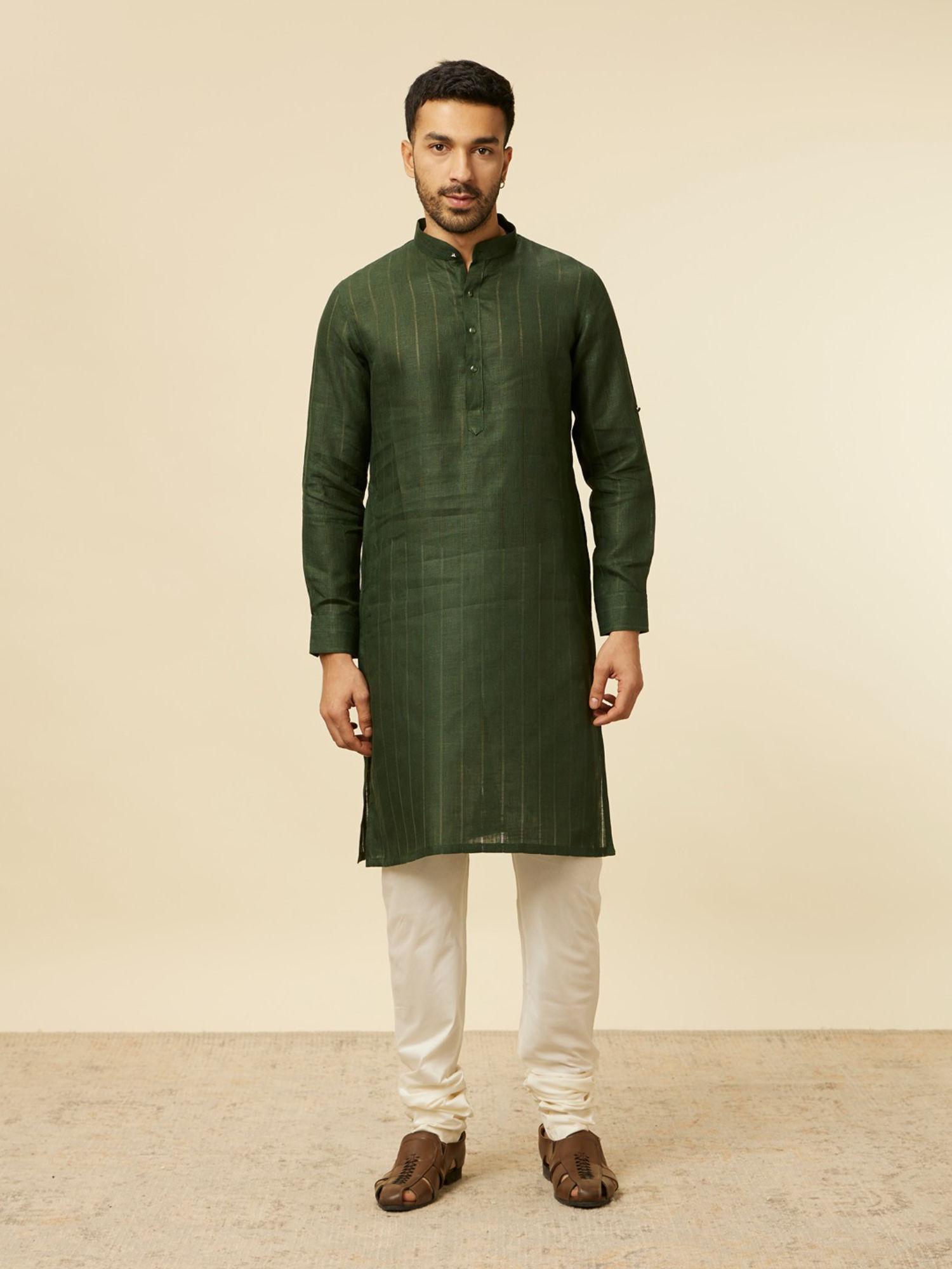 green linen plain kurta