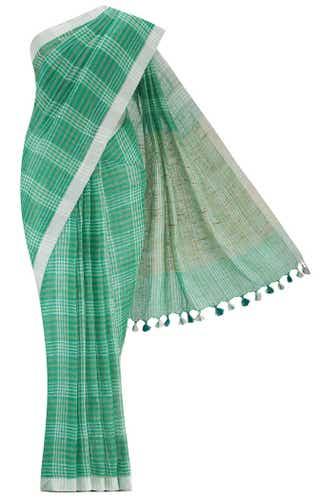green linen saree