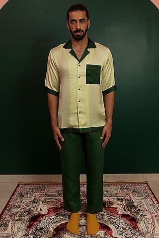 green linen satin shirt