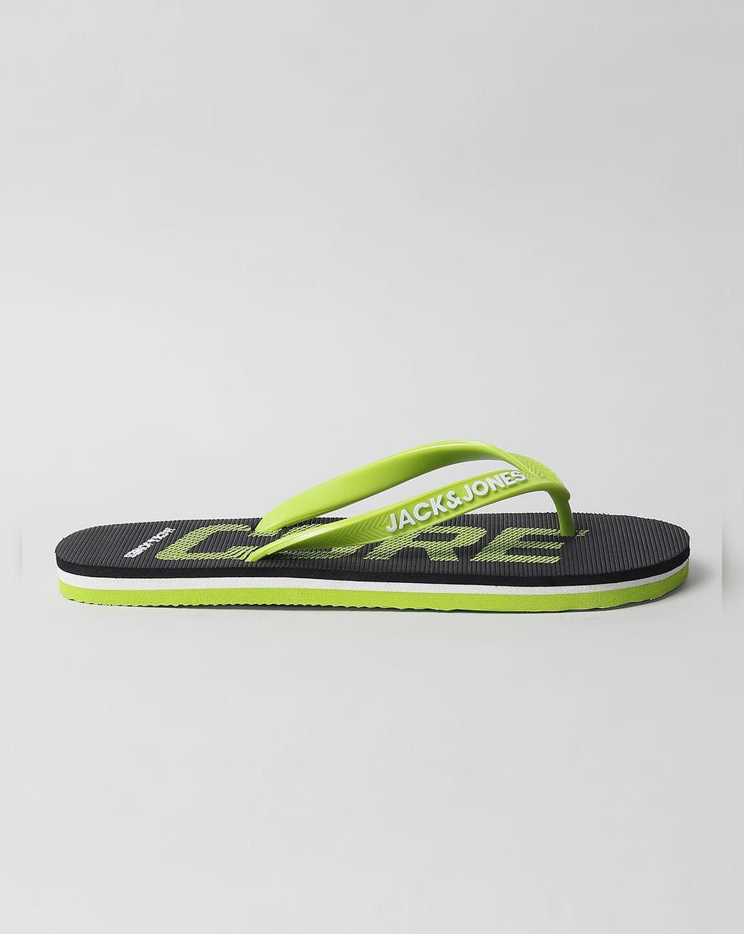 green logo print flip flops