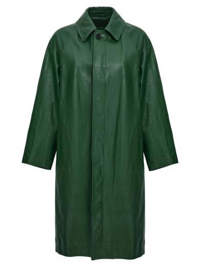 green long leather car coat