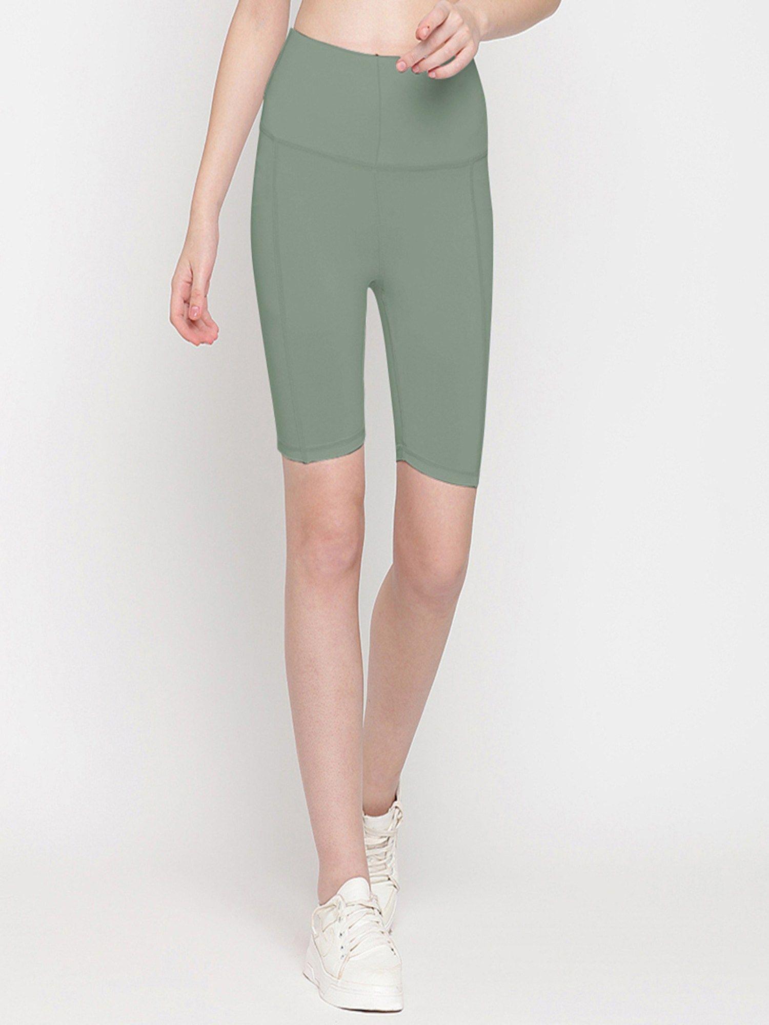 green long line super high rise shorts