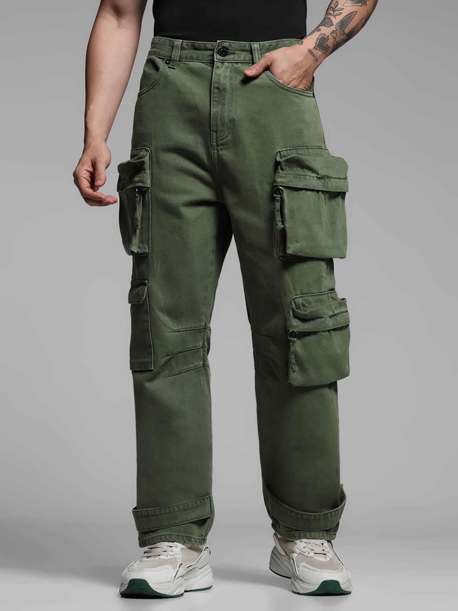 green loose fit cargo jeans