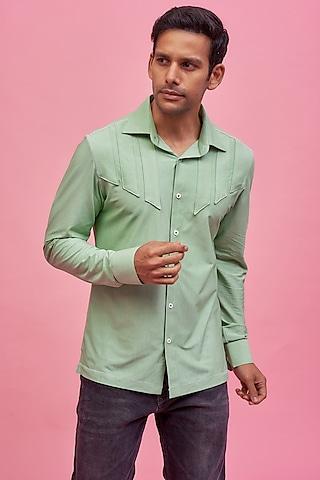 green lycra cotton striped shirt