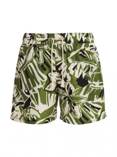 green macro hibiscus swim shorts