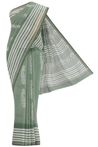 green maheshwari silk cotton saree