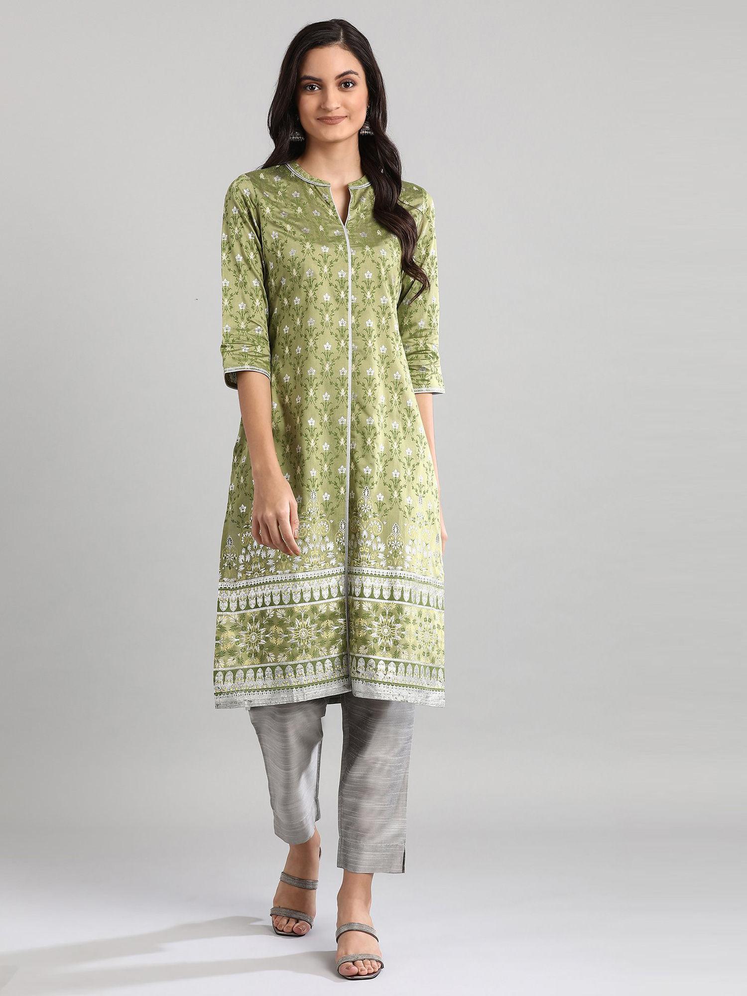 green mandarin neck printed kurta