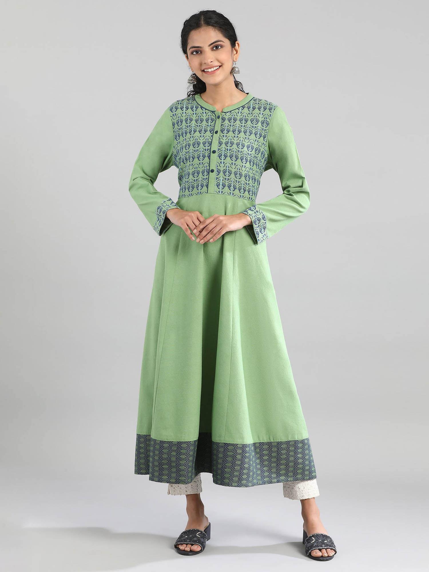 green mandarin neck winter kurta