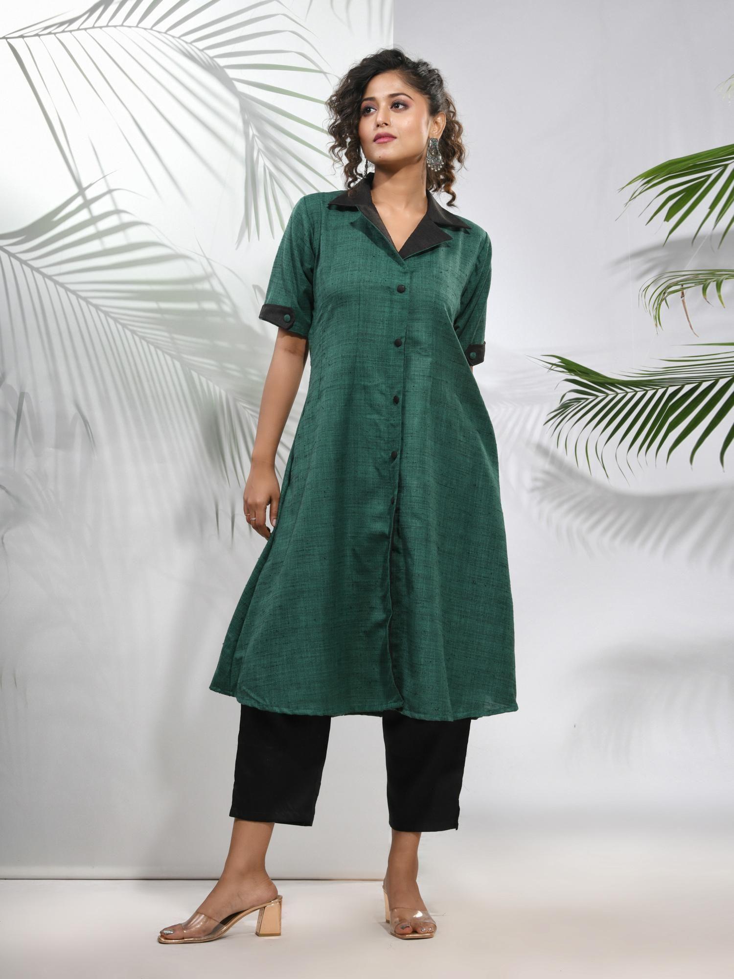 green matka solid a-line kurta with pant (set of 2)