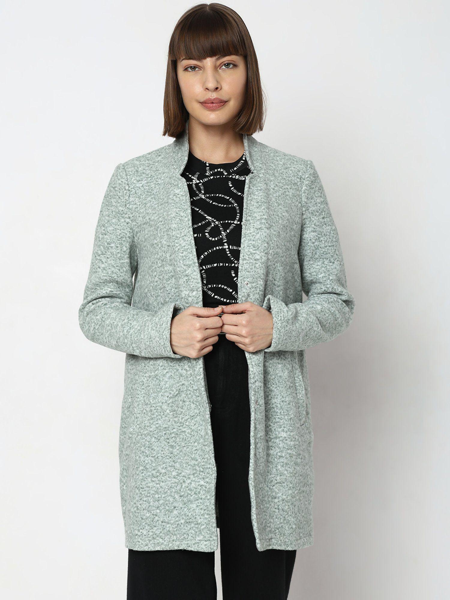 green melange long coat