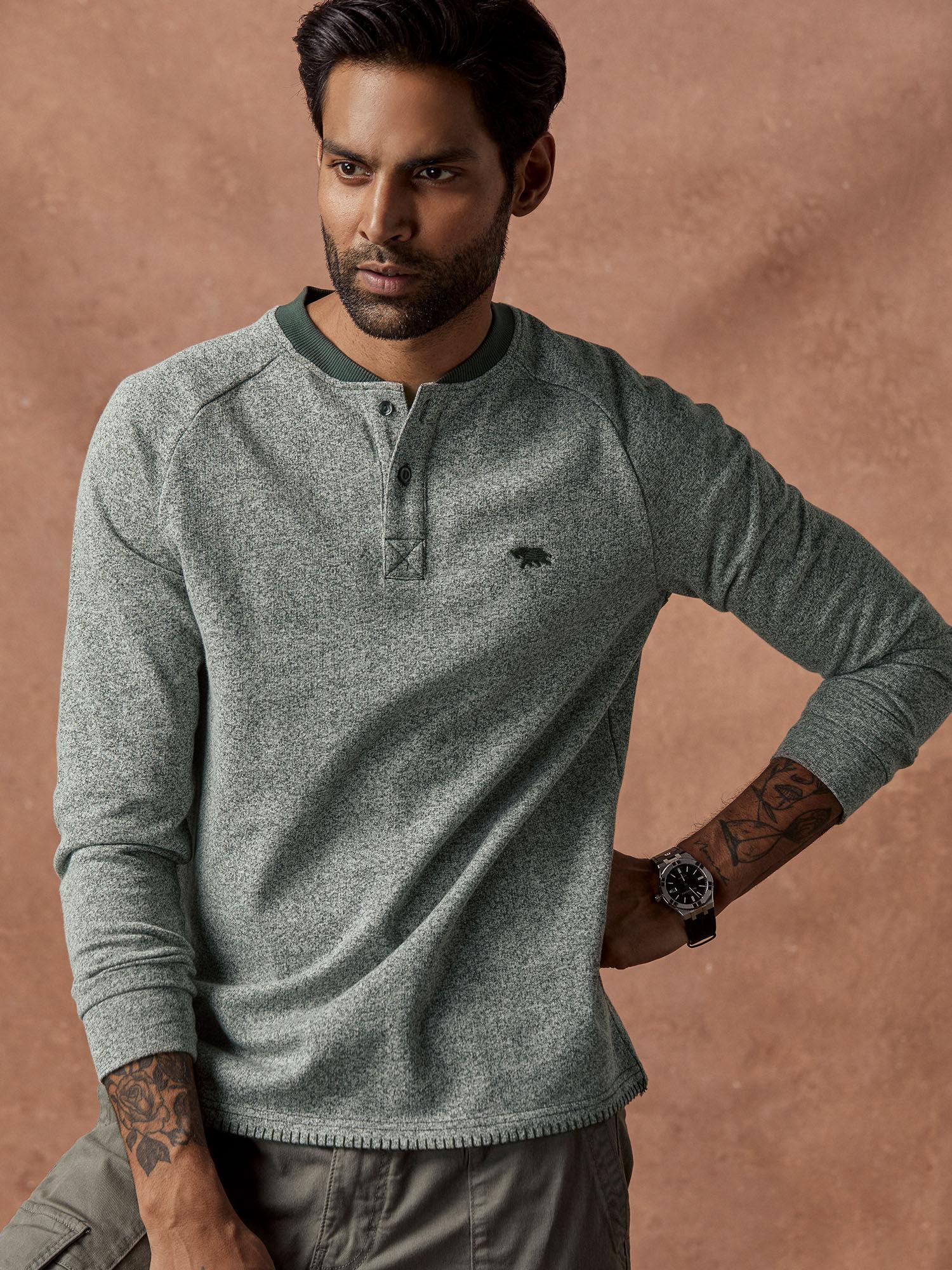 green mens full sleeve henley regular