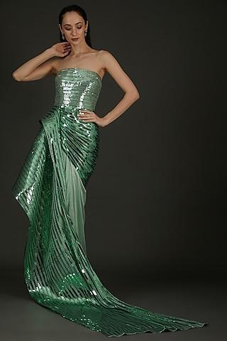 green metallic moulded gown
